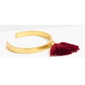 Madewell Gold Cuff Bracelet with Burgundy Tassel